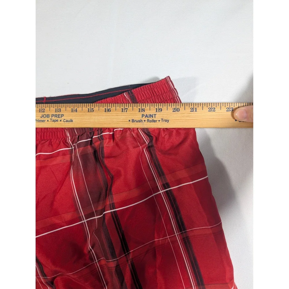 Speedo Board Shorts Mens XL Red Plaid Swim Trunks Cargo Pocket Quick Dry Lace Up